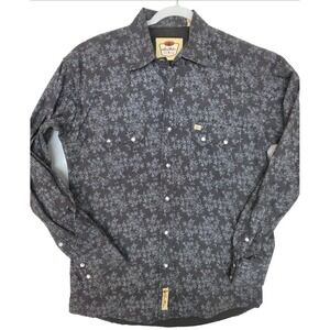 Larry Mahan Shirt Mens Large Black Floral Long Sleeve Snap Front Western Cotton